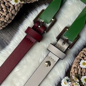 NWT Luxe Kate Spade Red White Genuine Leather 2-Piece Skinny Belt Set Large